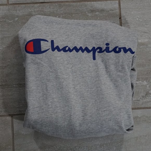 Champion Men's Fleece PowerBlend Logo Pullover Hoodie Grey Medium - Picture 5 of 6
